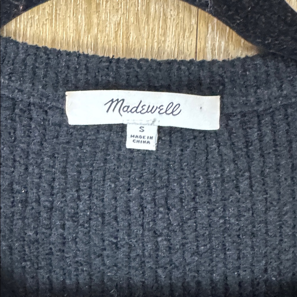 Madewell Hester Short-Sleeve Cardigan Sweater Ribbed Knit True Black size Small - Picture 5 of 7